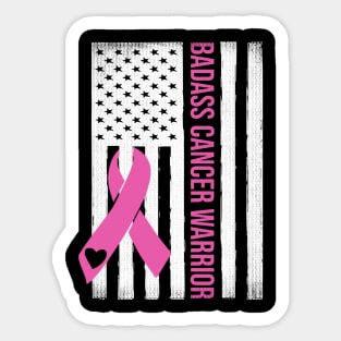 BadAss Breast Cancer Warrior USA Flag Breast Cancer Awareness Month Sticker